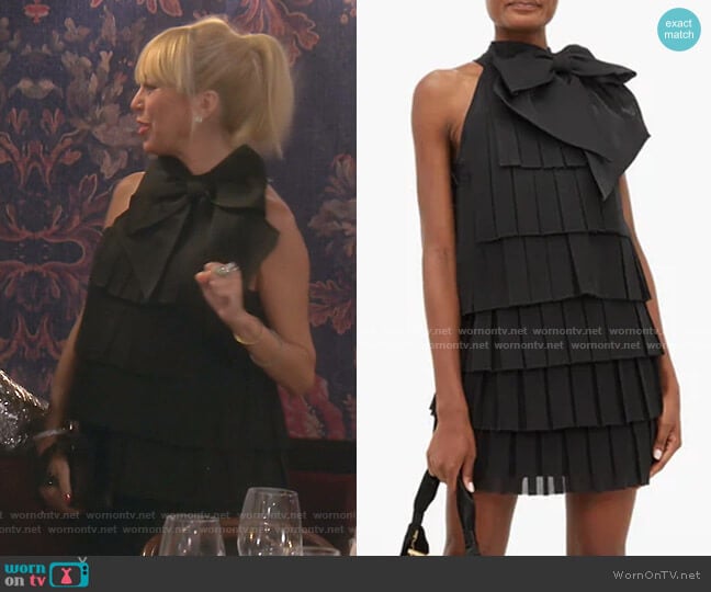 Balmain Bow-Embellished Pleated-Mesh Mini Dress worn by Sutton Stracke on The Real Housewives of Beverly Hills