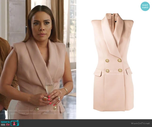 Balmain Double-Breasted Sleeveless Dress worn by Cristal Jennings (Daniella Alonso) on Dynasty