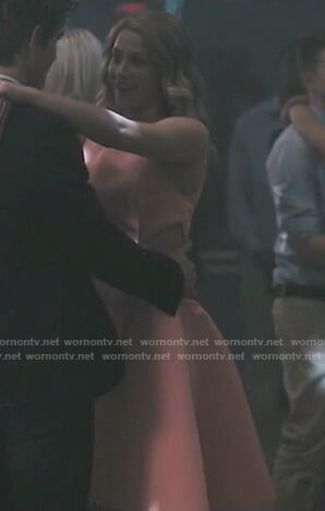 Betty’s pink fit and flare dress with cutout sides on Riverdale