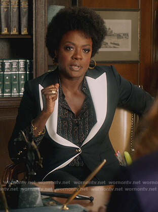 Annalise’s black chain print blouse and blazer on How to Get Away with Murder