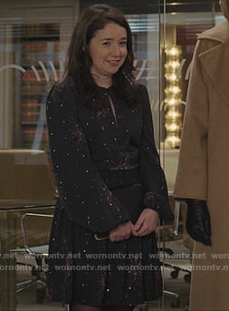 Marissa’s black fireworks print dress on The Good Fight