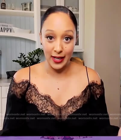Tamera’s black lace trim cold shoulder on The Real