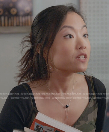 Kim’s camo print slip dress on Kims Convenience