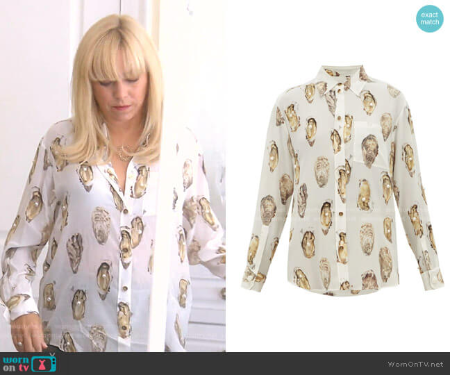 Burberry Oyster-Print Pearl-Embroidered Silk Blouse worn by Sutton Stracke on The Real Housewives of Beverly Hills