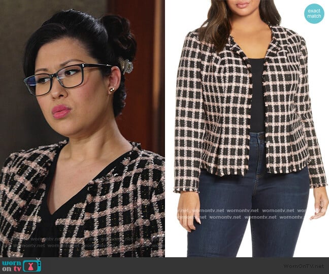 Cece Grid Tweed Frayed Jacket worn by Sherri Kansky (Ruthie Ann Miles) on All Rise