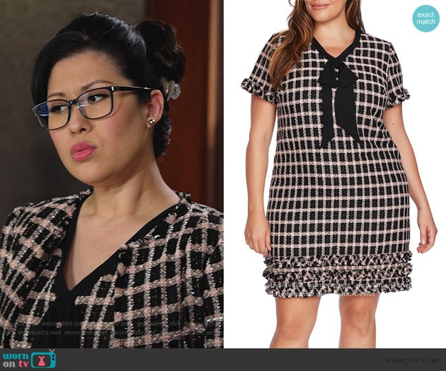 Cece Grid Tweed Short Sleeve A-Line Dress worn by Sherri Kansky (Ruthie Ann Miles) on All Rise