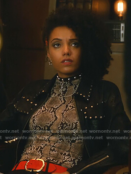 Charlie’s snake print top on Legends of Tomorrow