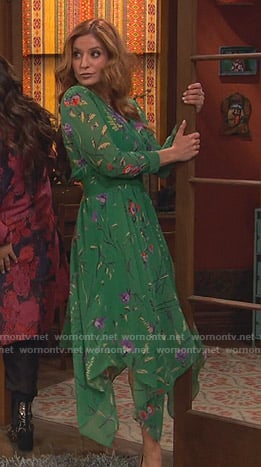 Chelsea’s green floral handkerchief hem dress on Ravens Home