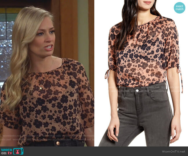 Chelsea28 Floral Tie Sleeve Top worn by Gemma (Beth Behrs) on The Neighborhood