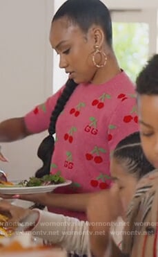 Chloe’s pink cherry short sleeve sweater on BlackAF