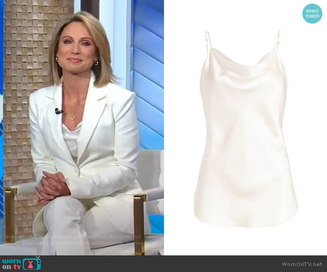 Cinq a Sept Marta Silk Cowlneck Cami Top worn by Amy Robach on Good Morning America