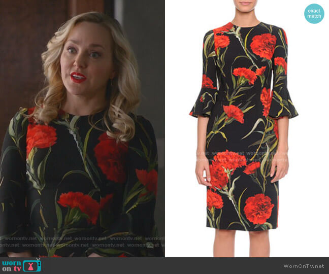 Dolce & Gabbana Bell-Sleeve Carnation-Print Dress worn by Marissa Morgan (Geneva Carr) on Bull