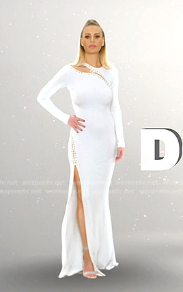 Dorit’s white lace-up detail gown on The Real Housewives of Beverly Hills Opening Credits