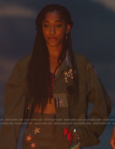 Drea’s cargo patch pants and jacket on BlackAF