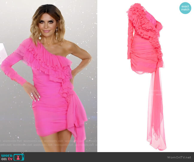 Dundas One-shoulder tiered-ruffle mini dress worn by Lisa Rinna on The Real Housewives of Beverly Hills
