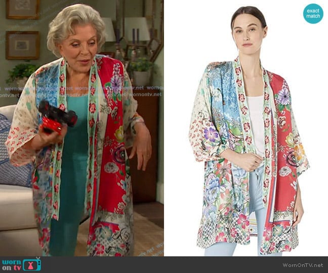 Johnny Was Embroidered Trim Kimono worn by Julie Olson Williams (Susan Seaforth Hayes) on Days of our Lives