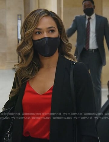 Emily’s black ruched sleeve blazer on All Rise