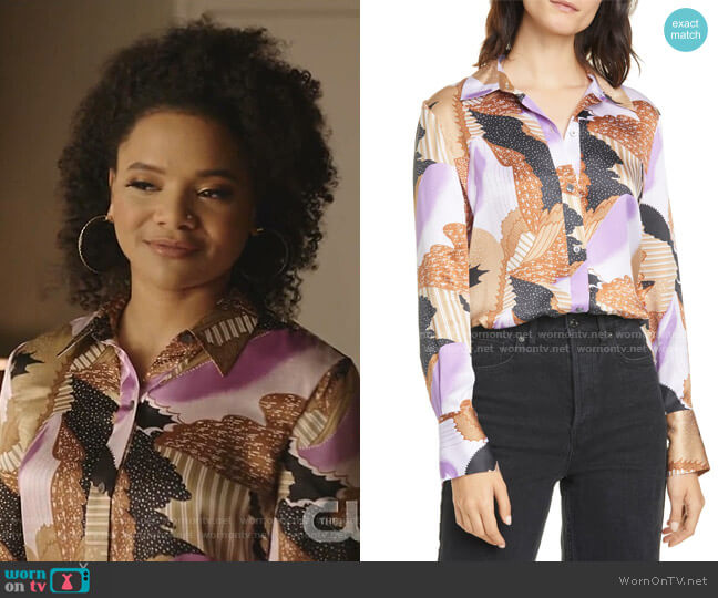 Equipment Sedienne Print Silk Blouse worn by Vanessa (Jade Payton) on Dynasty