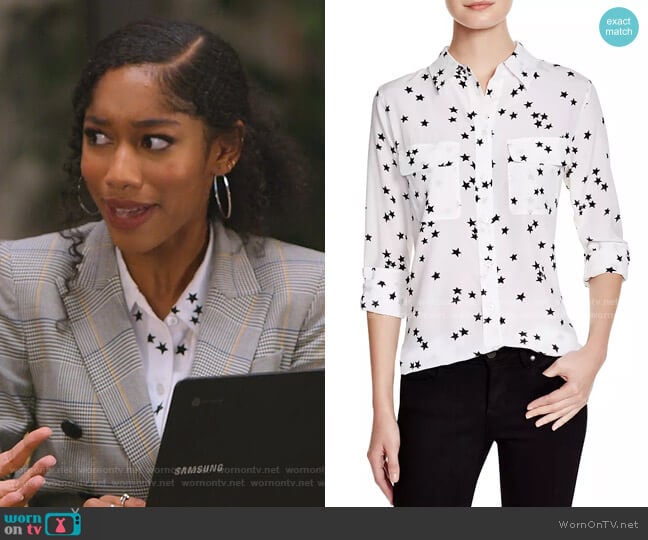 Equipment Slim Signature Silk Top worn by Drea Barris (Iman Benson) on BlackAF