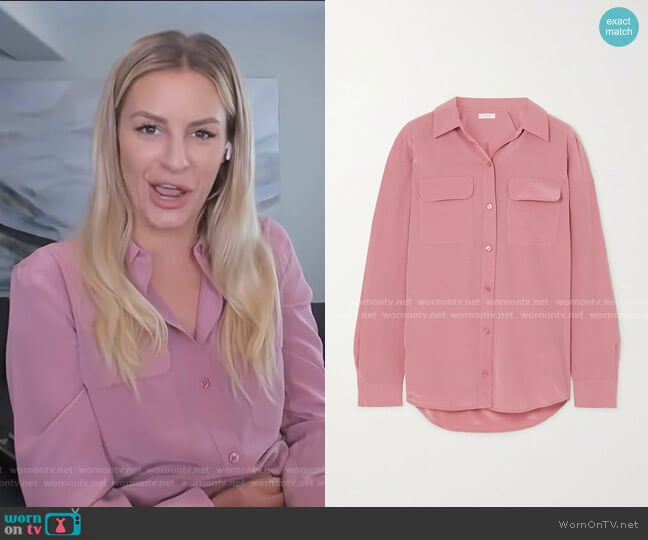 Equipment Slim Signature Washed-Silk Shirt worn by Morgan Stewart on E! News