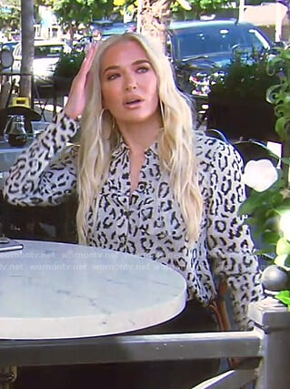 Erika’s white leopard print blouse on The Real Housewives of Beverly Hills