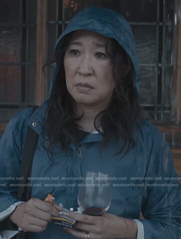 Eve’s blue rain jacket on Killing Eve