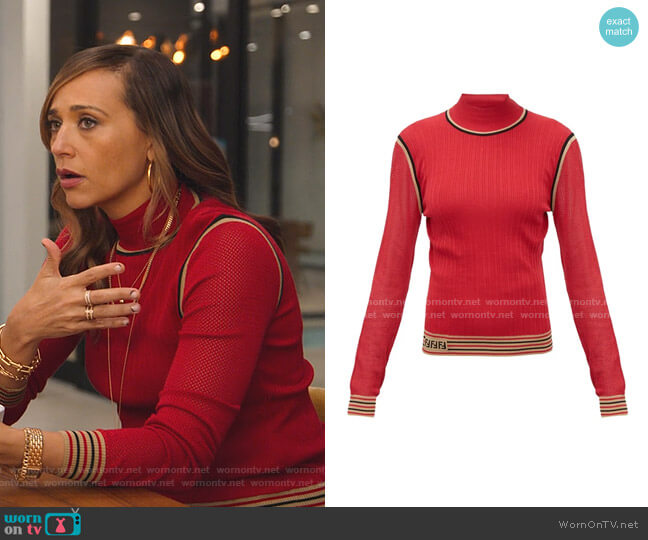 WornOnTV: Joya's red mesh-sleeve sweater on BlackAF