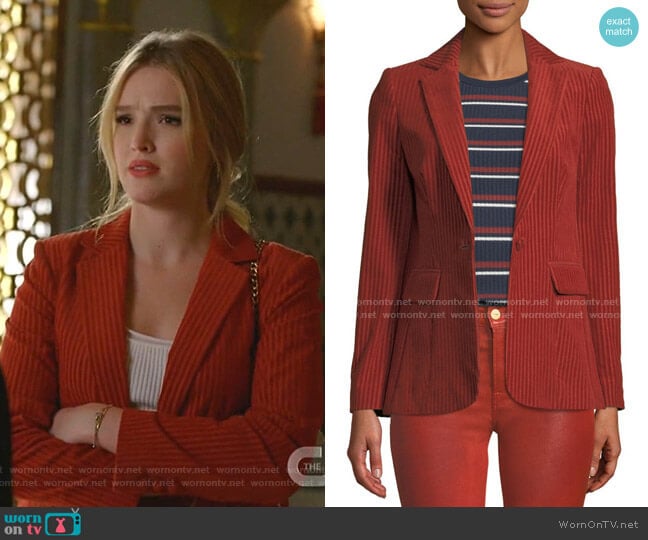 Frame Fine Variegated One-Button Blazer Jacket worn by Kirby Anders (Maddison Brown) on Dynasty
