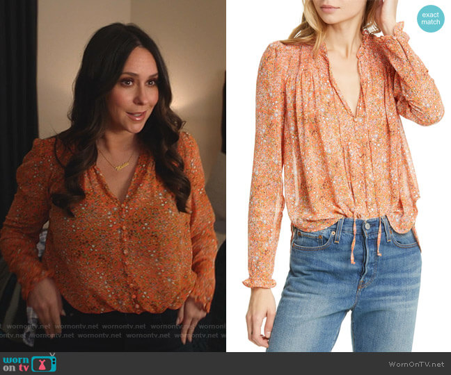 Free People Lela Floral Smocked Ruffle Blouse worn by Maddie Kendall (Jennifer Love Hewitt) on 9-1-1