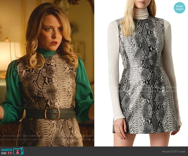 French Connection Snake Print Sleeveless Minidres worn by Amanda (Helene Yorke) on Katy Keene