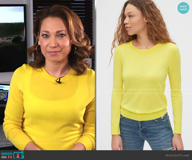 Gap Crewneck Sweater in Merino Wool worn by Ginger Zee on Good Morning America