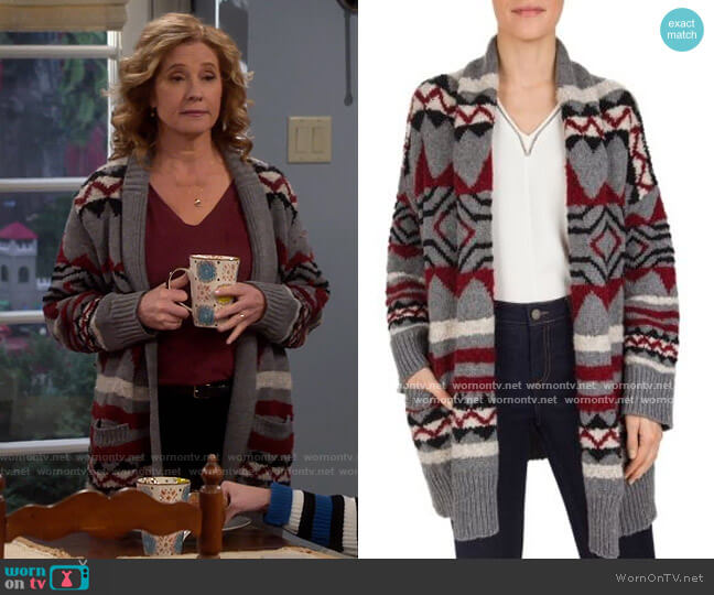 Gerard Darel Shadow Belted Shawl-Collar Cardigan worn by Vanessa Baxter (Nancy Travis) on Last Man Standing