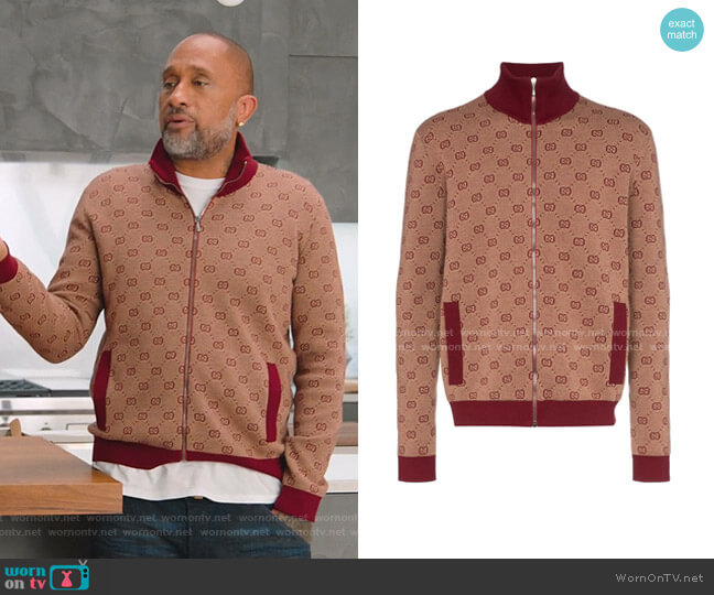 Gucci GG Print Knitted Bomber Jacket worn by Kenya Barris (Kenya Barris) on BlackAF