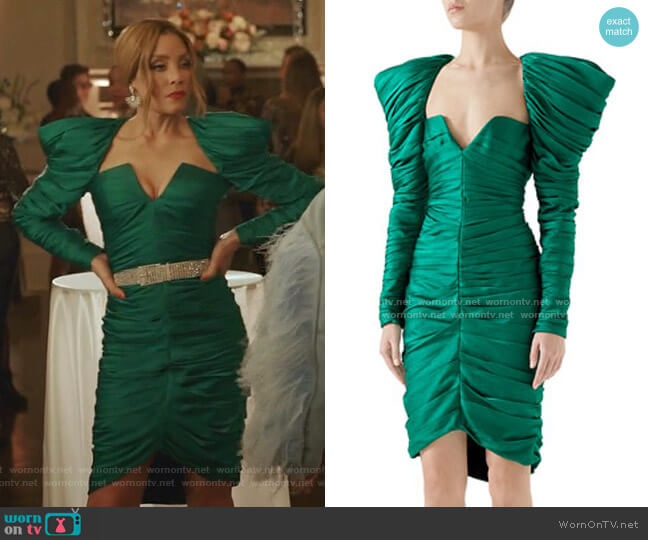 Gucci Long-Sleeve Gathered Hammered Matte Satin Cocktail Dress worn by Dominique Deveraux (Michael Michele) on Dynasty