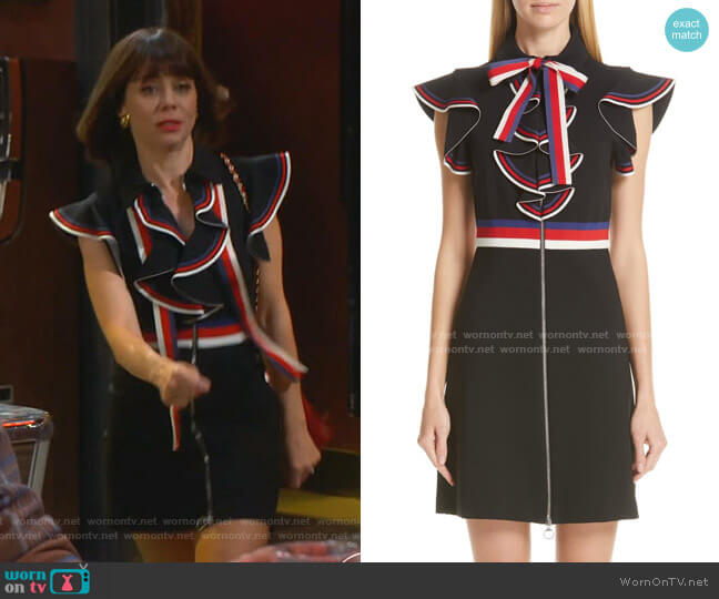 Gucci Web Ruffle Stretch Jersey Dress worn by Elizabeth (Natasha Leggero) on Broke