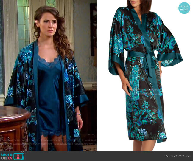 In Bloom by Jonquil Peacock Satin Robe worn by Sarah Horton (Linsey Godfrey) on Days of our Lives