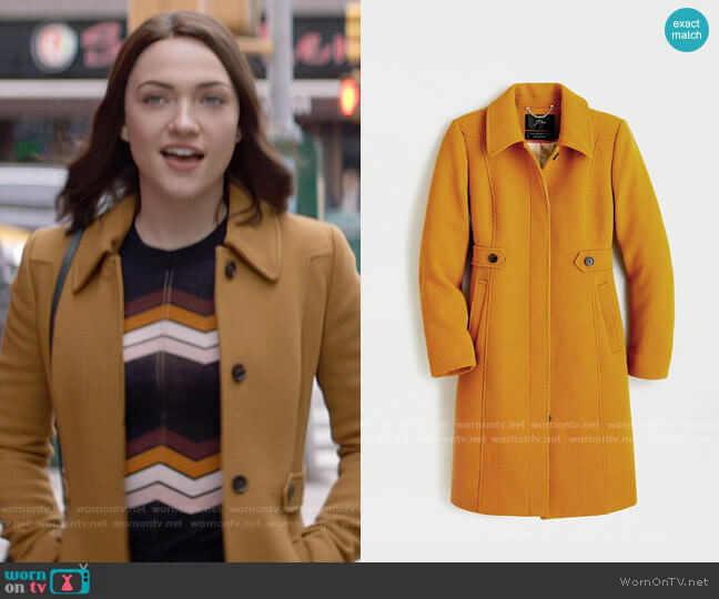 J. Crew New Lady Day Coat in Dark Amber worn by Cara Bloom (Violett Beane) on God Friended Me