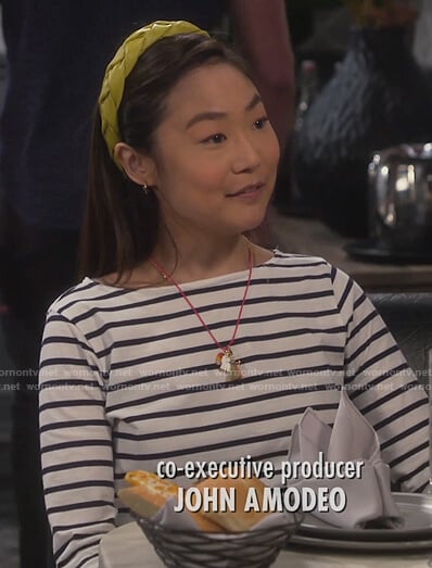 Jen’s striped boatneck top on Last Man Standing