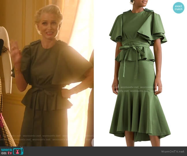 Johanna Ortiz Follow The Drums Embellished Peplum Midi Dress worn by  Gloria Grandbilt (Katherine LaNasa) on Katy Keene