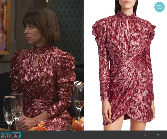 Jonathan Simkhai Metallic Jacquard Mockneck Dress worn by Elizabeth (Natasha Leggero) on Broke