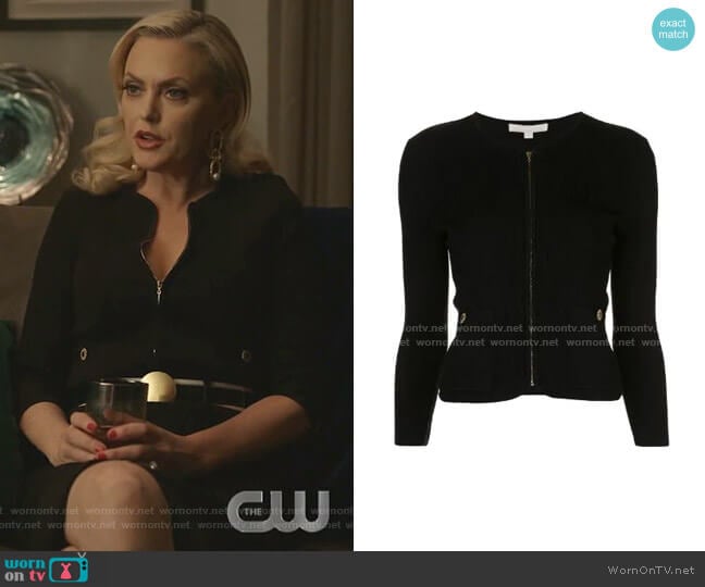 Jonathan Simkhai Ribbed Fitted Cardigan worn by Alexis Carrington (Elaine Hendrix) on Dynasty