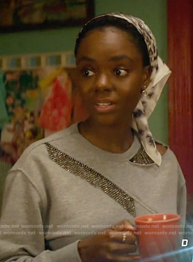 Josie’s grey chain fringe sweatshirt on Katy Keene
