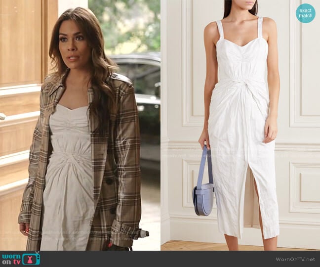 Jason Wu Knotted Sateen Midi Dress worn by Cristal Jennings (Daniella Alonso) on Dynasty