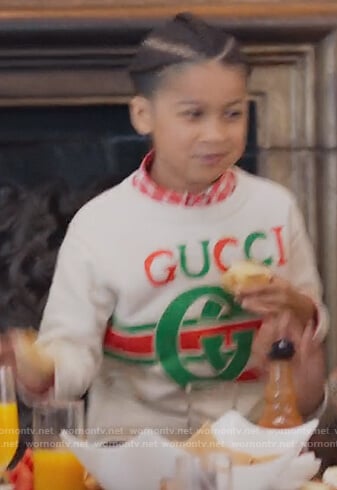 Kam’s white Gucci logo sweatshirt on BlackAF
