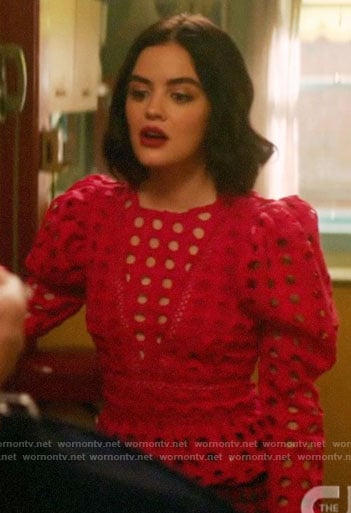 Katy’s pink eyelet top on Katy Keene
