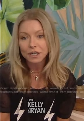 Kelly’s black lightning bolt tee on Live with Kelly and Ryan