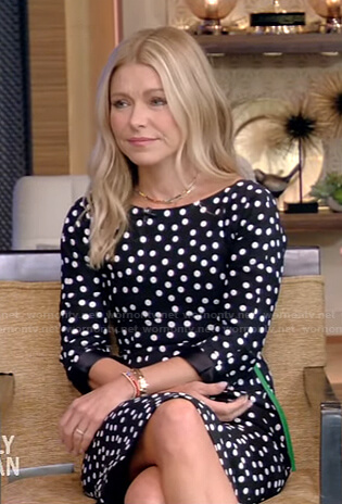 Kelly’s black polka dot dress on Live with Kelly and Ryan