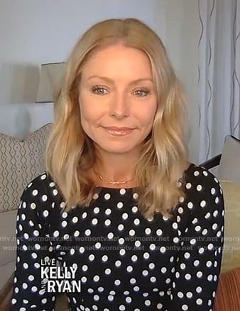 Kelly’s black polka dot dress on Live with Kelly and Ryan