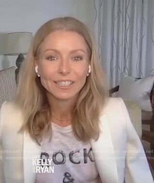 Kelly’s white Rock and Roll tee on Live with Kelly and Ryan
