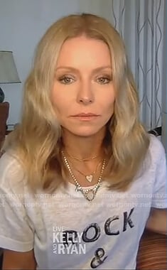 Kelly’s white Rock and Roll tee on Live with Kelly and Ryan